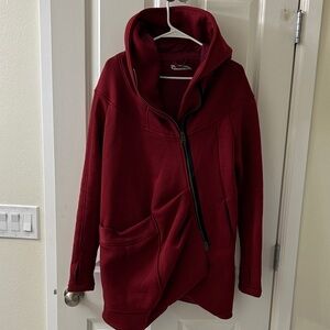 Women's Red Hooded Asymmetrical Jacket